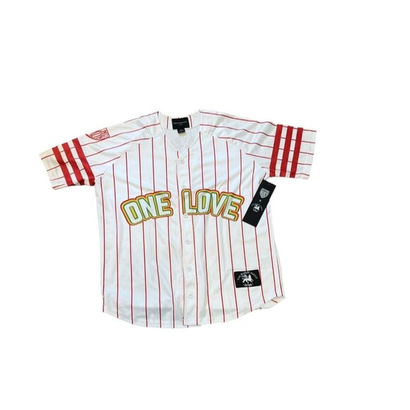 Defend Brooklyn Mens White/Red Striped One Love Jersey/Shirt Size Small DFBK - Picture 1 of 7